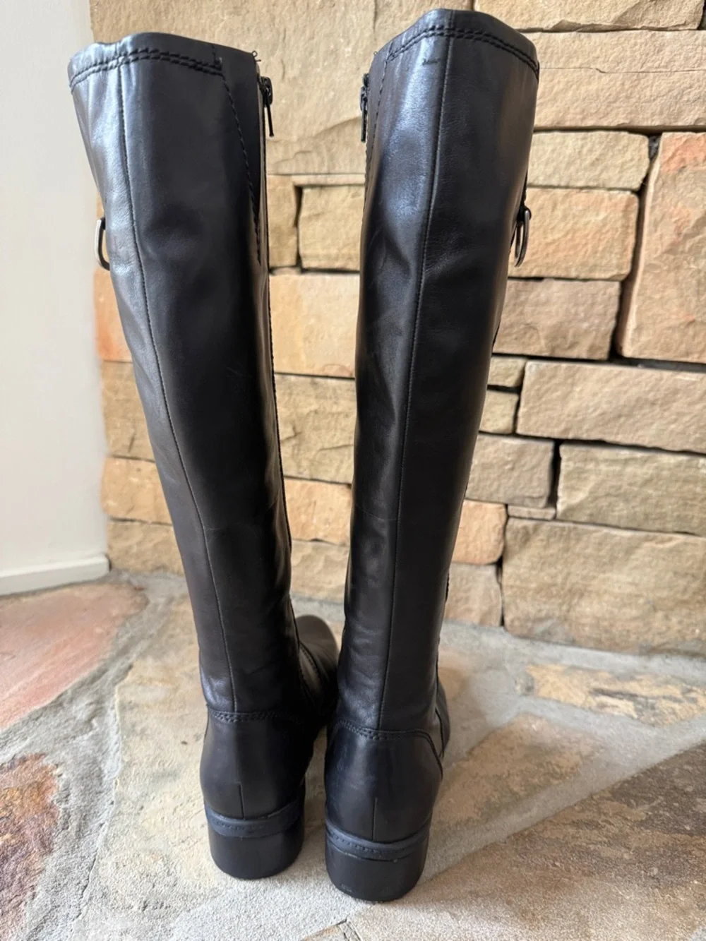 Bandolino Jordana Black Leather Tall Boots with Decorative Stitching